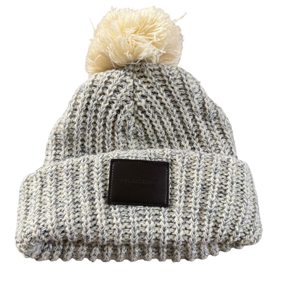Nucor Hertford County Pom Beanie Hat Womens Gray Knit Winter Cap
